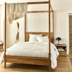 Lit Adulte*alinea Lit 2 places à baldaquin en acacia massif 160x200cm - Bois clair