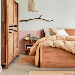 Lit Adulte*alinea Lit 2 places avec tête de lit en acacia 160x200cm - Bois clair