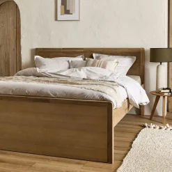 Lit Adulte*alinea Lit 2 places avec tête de lit en acacia 160x200cm - Bois clair