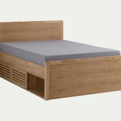 Lit Adulte*alinea Lit 2 places avec tête de lit en acacia 160x200cm - Bois clair