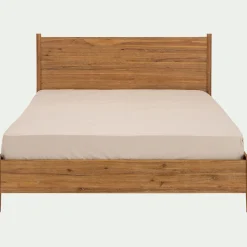 Lit Adulte*alinea Lit 2 places avec tête de lit en bois d'acacia massif 160x200cm - Bois clair