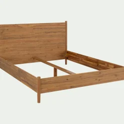 Lit Adulte*alinea Lit 2 places avec tête de lit en bois d'acacia massif 160x200cm - Bois clair