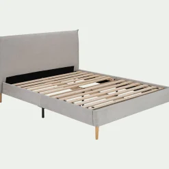 Lit Adulte*alinea Lit 2 places avec tête de lit en tissu 160x200cm - Gris