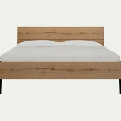 Lit Adulte*alinea Lit 2 places avec tête de lit en bois 160x200cm - Bois clair