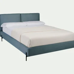 Lit Adulte*alinea Lit 2 places avec tête de lit en tissu doux 160x200cm - niolon Bleu