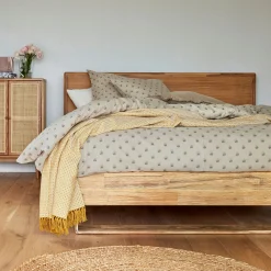 Lit Adulte*alinea Lit 2 places avec tête de lit en bois d'acacia 160x200cm - Bois clair