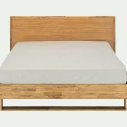 Lit Adulte*alinea Lit 2 places avec tête de lit en bois d'acacia 160x200cm - Bois clair