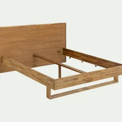 Lit Adulte*alinea Lit 2 places avec tête de lit en bois d'acacia 160x200cm - Bois clair