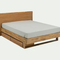 Lit Adulte*alinea Lit 2 places avec tête de lit en bois d'acacia 160x200cm - Bois clair