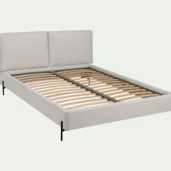Lit Adulte*alinea Lit 2 places avec tête de lit en tissu doux 160x200cm - écru Blanc