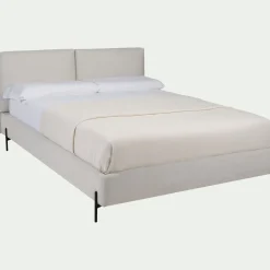 Lit Adulte*alinea Lit 2 places avec tête de lit en tissu doux 160x200cm - écru Blanc