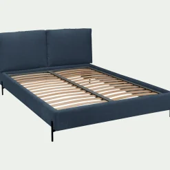 Lit Adulte*alinea Lit 2 places avec tête de lit en velours 160x200cm - céou Bleu