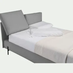 Lit Adulte*alinea Lit 2 places avec tête de lit en tissu doux 140x200cm - Gris borie