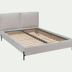 Lit Adulte*alinea Lit 2 places avec tête de lit en velours 140x200cm - écru Blanc