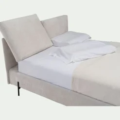 Lit Adulte*alinea Lit 2 places avec tête de lit en velours 140x200cm - écru Blanc