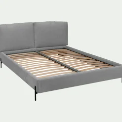 Lit Adulte*alinea Lit 2 places avec tête de lit en velours 180x200cm - borie Gris