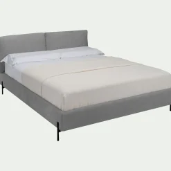 Lit Adulte*alinea Lit 2 places avec tête de lit en velours 180x200cm - borie Gris