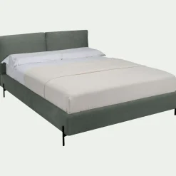 Lit Adulte*alinea Lit 2 places avec tête de lit en velours 160x200cm - cèdre Vert