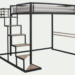 Lit Adulte*alinea Lit 2 places mezzanine en acier - 140x200cm Noir