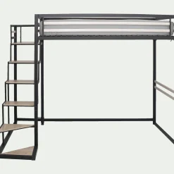 Lit Adulte*alinea Lit 2 places mezzanine en acier - 140x200cm Noir