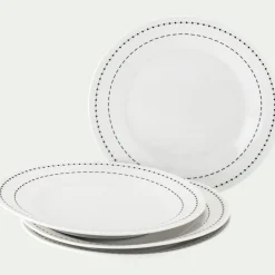 Assiette*alinea Lot de 4 assiettes à dessert en porcelaine avec liseré noir D19,5cm - Blanc