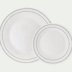 Assiette*alinea Lot de 4 assiettes à dessert en porcelaine avec liseré noir D19,5cm - Blanc