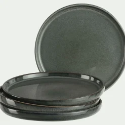 Assiette|Assiette De Noël*alinea Lot de 4 assiettes à dessert en grès émail réactif D21cm - olivier Vert