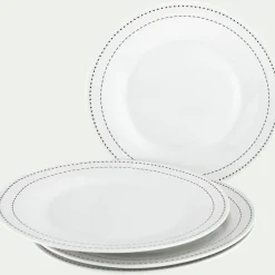 Assiette*alinea Lot de 4 assiettes plates en porcelaine avec liseré noir D27cm - Blanc