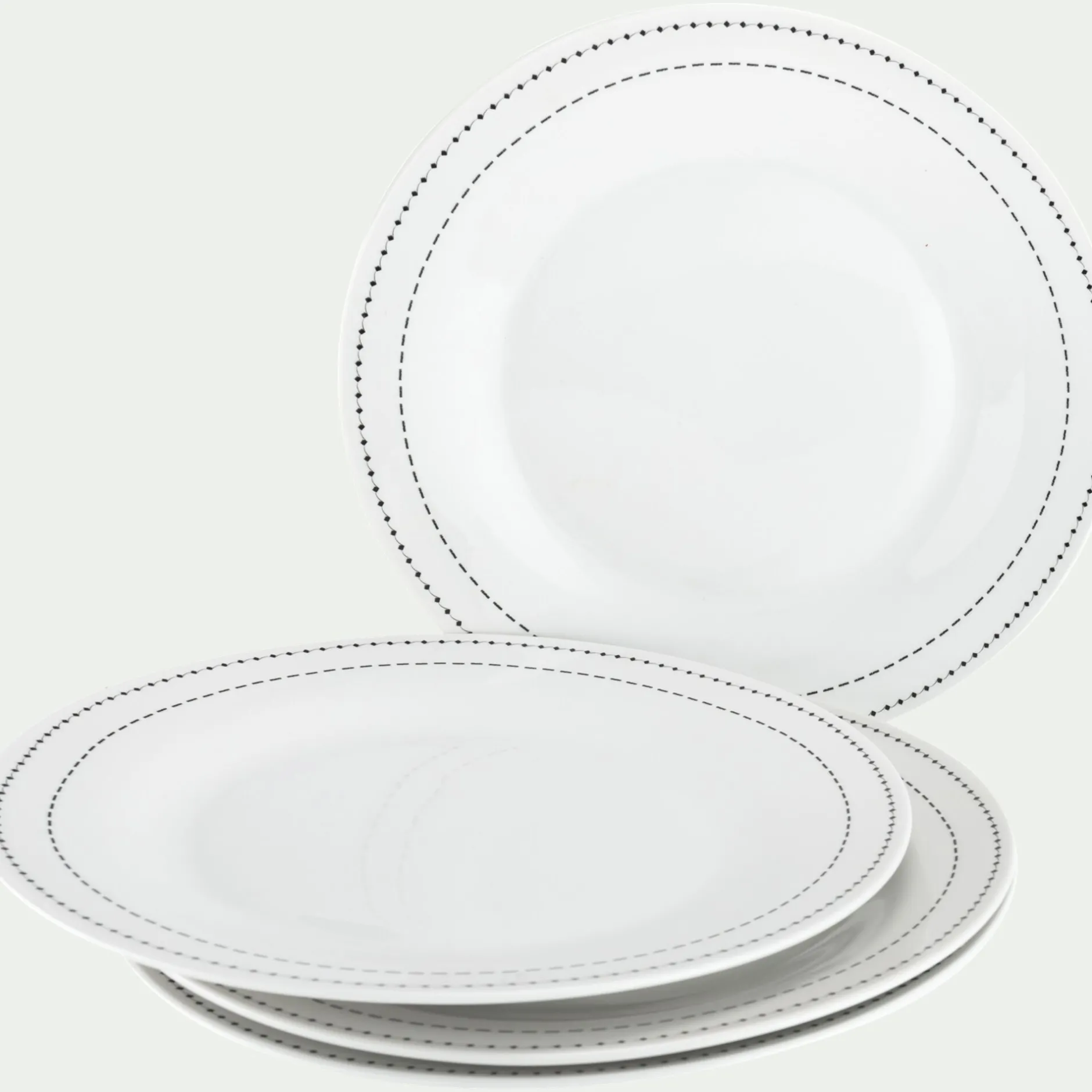 Assiette*alinea Lot de 4 assiettes plates en porcelaine avec liseré noir D27cm - Blanc