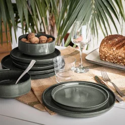 Assiette|Assiette De Noël*alinea Lot de 4 assiettes plates en grès émail réactif D27cm - olivier Vert