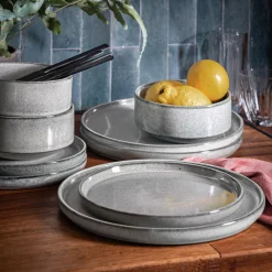 Assiette|Assiette De Noël*alinea Lot de 4 assiettes plates en grès émail réactif D27cm - borie Gris