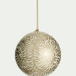 Boule De Noël*alinea Lot de 6 boules de Noël en papier mâché motif végétal peint main D7cm - Doré