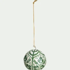 Boule De Noël*alinea Lot de 6 boules de Noël en papier mâché motif végétal peint main D7cm - Vert