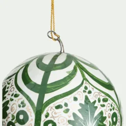 Boule De Noël*alinea Lot de 6 boules de Noël en papier mâché motif végétal peint main D7cm - Vert