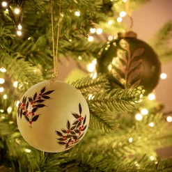 Boule De Noël*alinea Lot de 6 boules de Noël en papier mâché motif houx peint main D7cm - Blanc