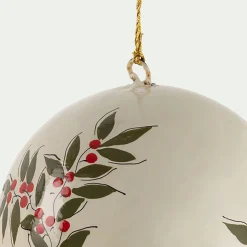 Boule De Noël*alinea Lot de 6 boules de Noël en papier mâché motif houx peint main D7cm - Blanc