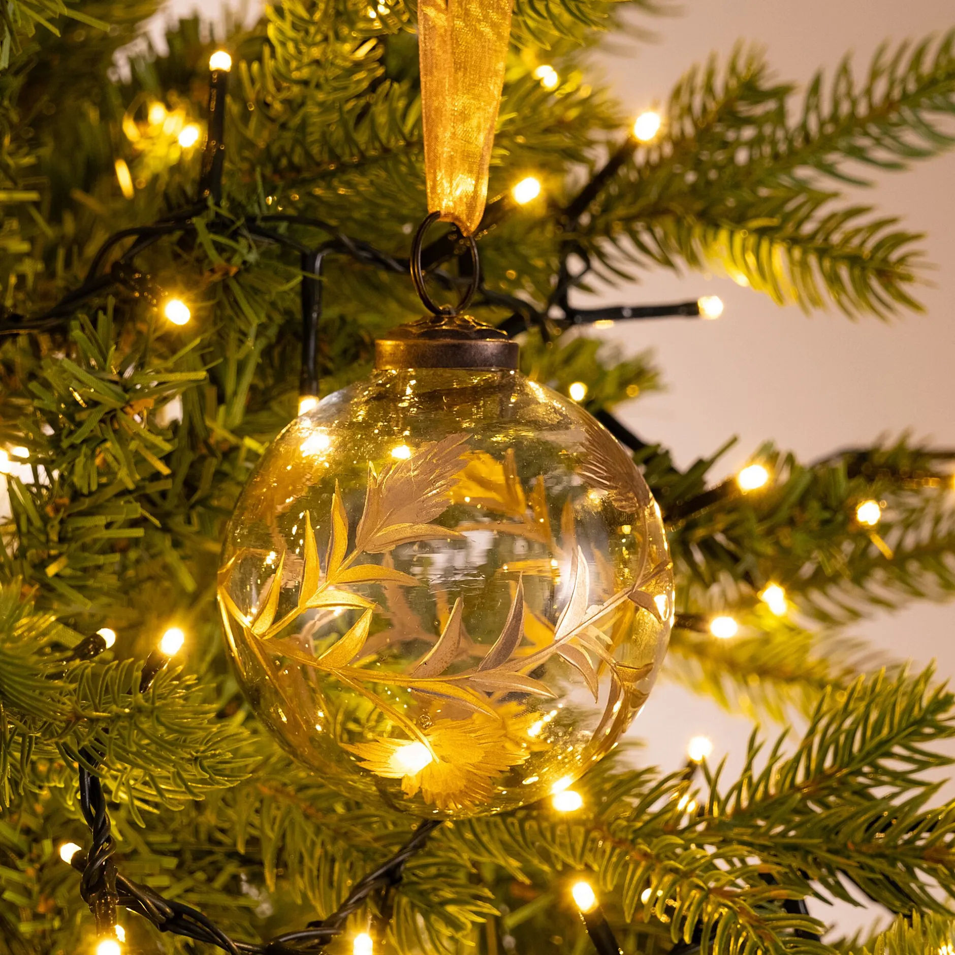 Boule De Noël*alinea Lot de 6 boules de Noël herbier en verre H7,5cm - Transparent