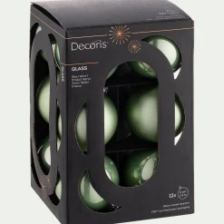 Boule De Noël*alinea Lot de 12 boules de Noël rondes en verre D6cm - Vert