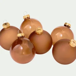 Boule De Noël*alinea Lot de 6 Boules de Noël Verre D6CM - Marron