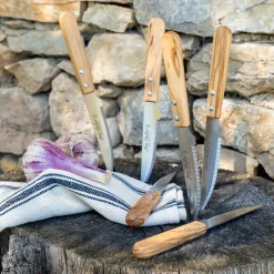 Couvert De Table*alinea Lot de 6 couteaux à steak en inox et manche en bois d'olivier Naturel