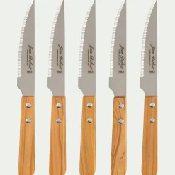 Couvert De Table*alinea Lot de 6 couteaux à steak en inox et manche en bois d'olivier Naturel