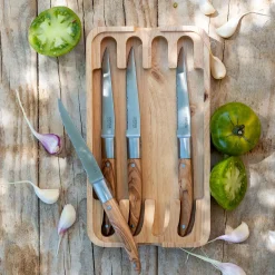 Couvert De Table*alinea Lot de 4 couteaux à steak en inox et bois d'olivier - Naturel