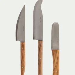 Couteau De Cuisine*alinea Lot de 3 couteaux avec lame en inox et manche en bois d'olivier Bois foncé