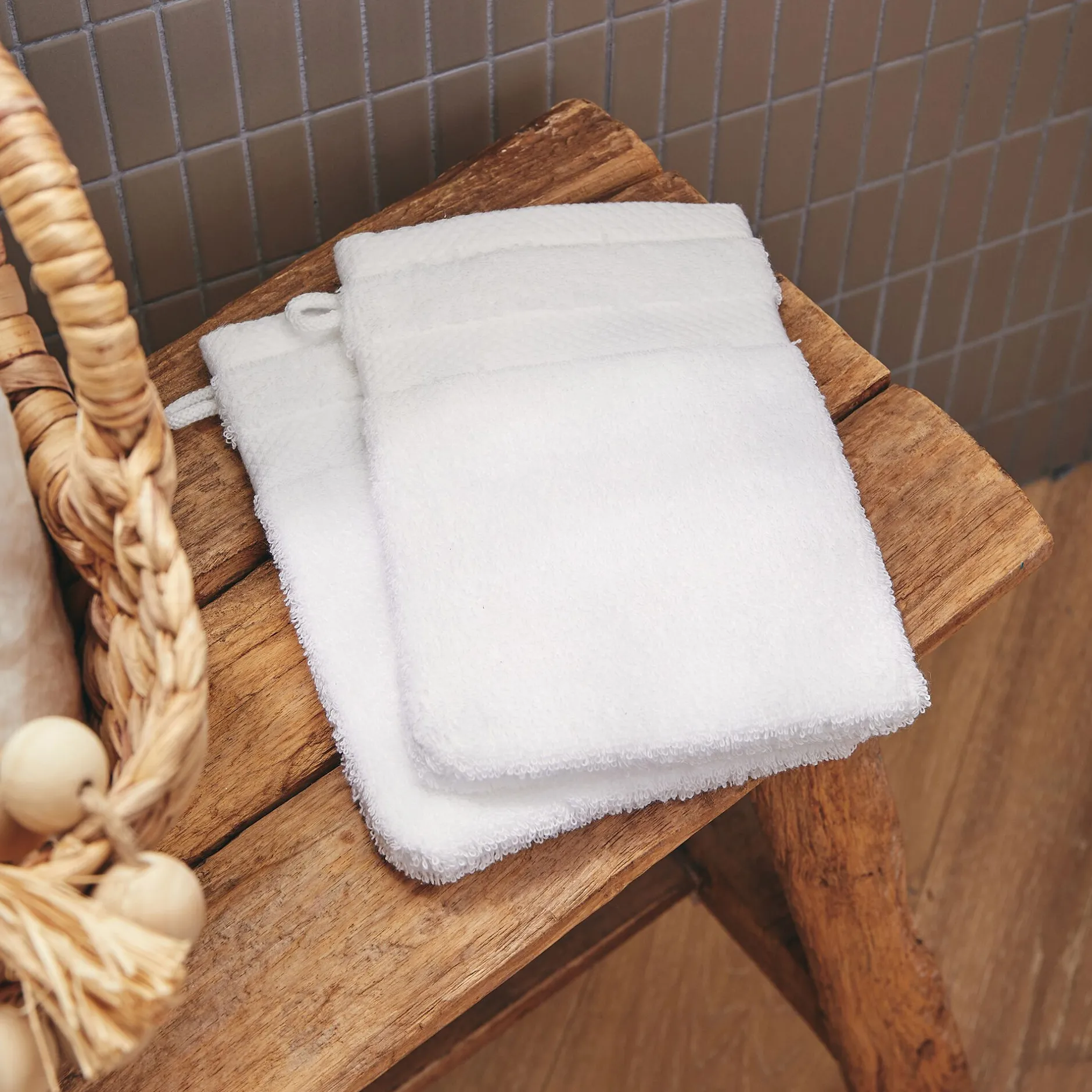 Gant De Toilette*alinea Lot de 2 gants de toilette en coton peigné - optique Blanc