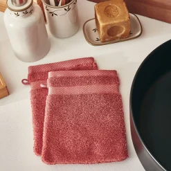 Gant De Toilette*alinea Lot de 2 gants de toilette en coton peigné - ricin Rouge