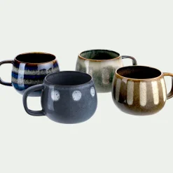 Vaisselle Petit Déjeuner|Tasse Et Mug*alinea Lot de 4 mugs dépareillés en grès 35cl - Bleu