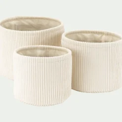 Matelas Enfant|Boîte De Rangement Enfant*alinea Lot de 3 paniers ronds en velours côtelé - Blanc ventoux