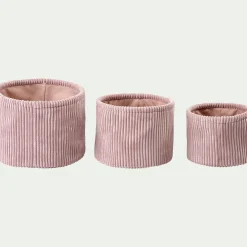 Matelas Enfant|Boîte De Rangement Enfant*alinea Lot de 3 paniers ronds en velours côtelé - Rose