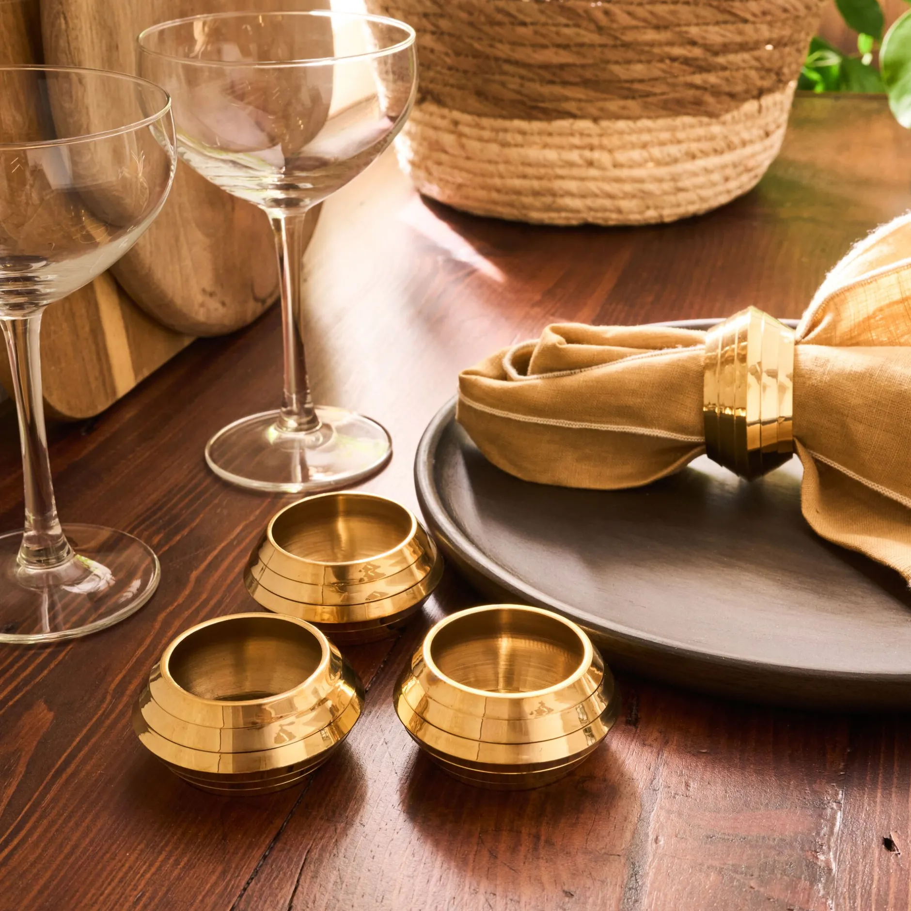 Serviette De Table|Décoration De La Table De Noël*alinea Lot de 4 ronds de serviette en laiton - Doré