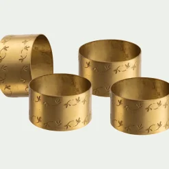 Décoration De La Table De Noël|Nappe Et Serviette De Noël*alinea Lot de 4 ronds de serviette motif végétal en laiton - Doré